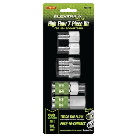 Flexzilla High Flow Coupler and Plug Kit, 7-Piece, 1/4in Body, 3/8in NPT A53657FZ